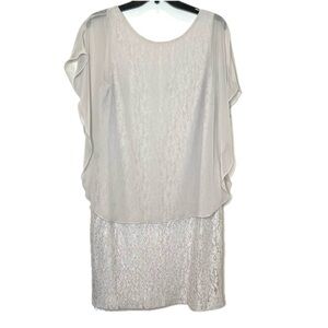 🔥 Scarlett Dressy Sheer Overlay Lace Plus Size Dress Ivory 16W Glittery